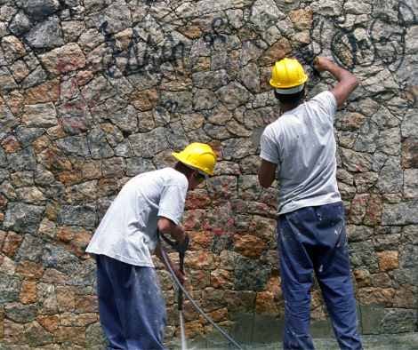 Graffiti Removal from Stone Wall